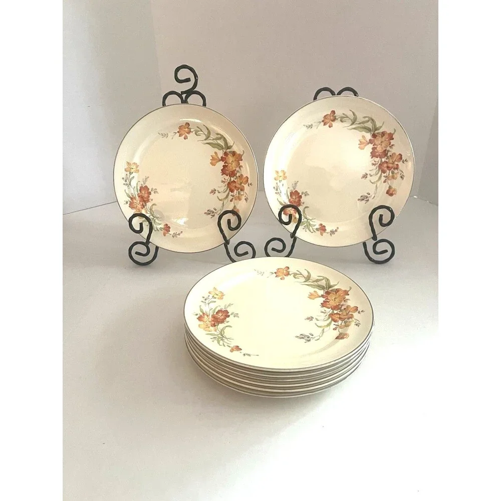 Set Of 4 Hall Luncheon plates in the 1940 Serenade pattern 9 Inch Gold Trim